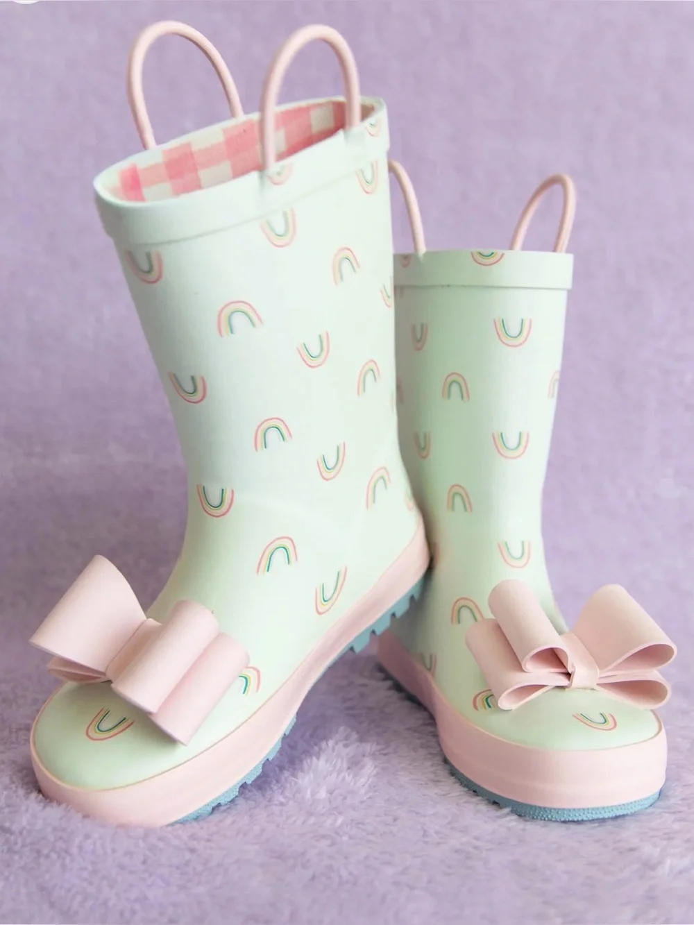 Sweet Honey Rain Boots Over the Rainbow Mint Green Pink Bow Toddler Size 2